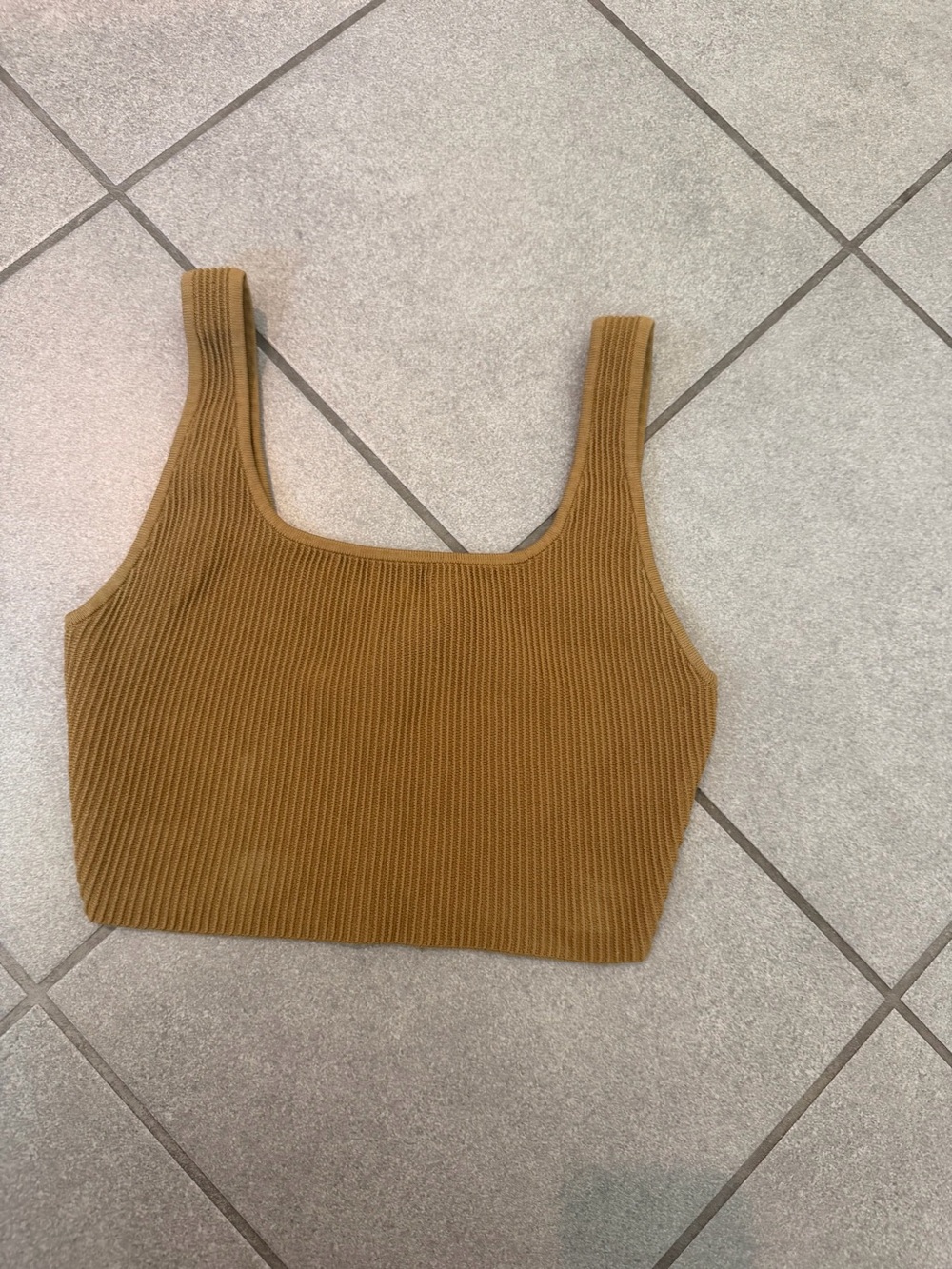 Aritzia Babaton Ribbed Square-Neck Crop Tank - Camel